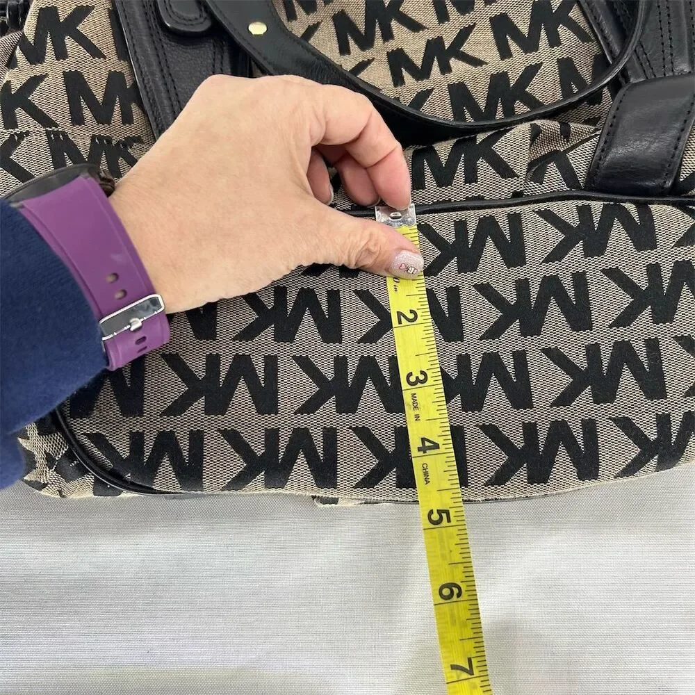 Vintage Michael Kors Monogram Tote Bag Black Beige Women's Shoulder - Picture 13 of 14